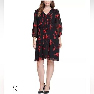 CALVIN KLEIN Womens Floral-Print A-line Dress Size 14 workwear Career Party